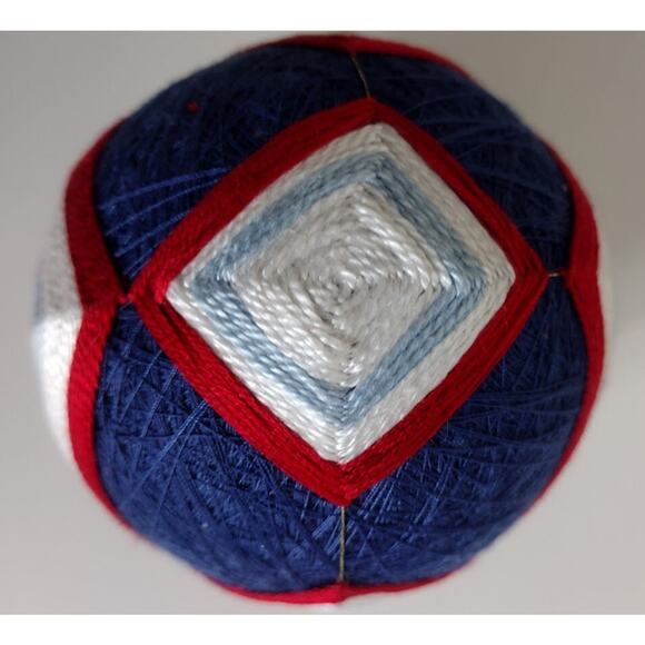 Japanese Temari Ball, Handmade, Navy Multi, 3.5" diameter - Picture 2 of 3